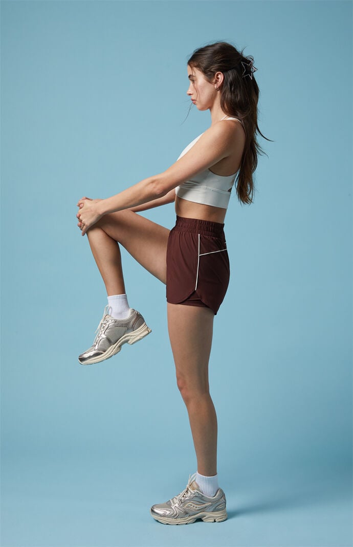 PAC 1980 Active Brown Piping Dolphin Hem Track Shorts