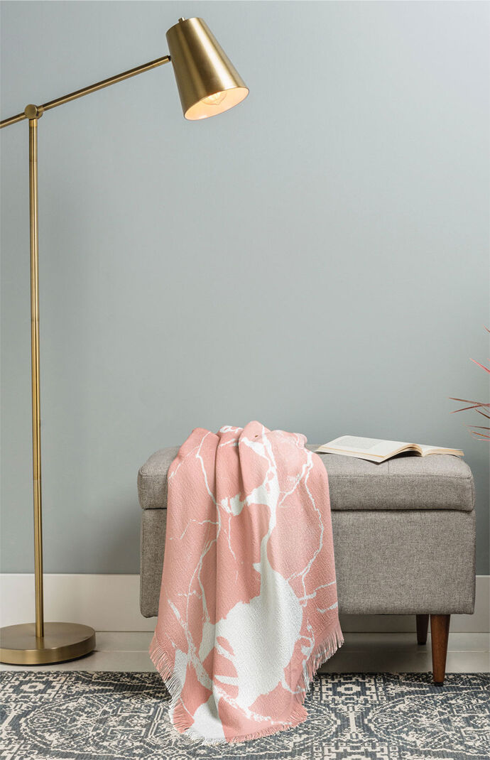 Pink Marble With White Throw Blanket