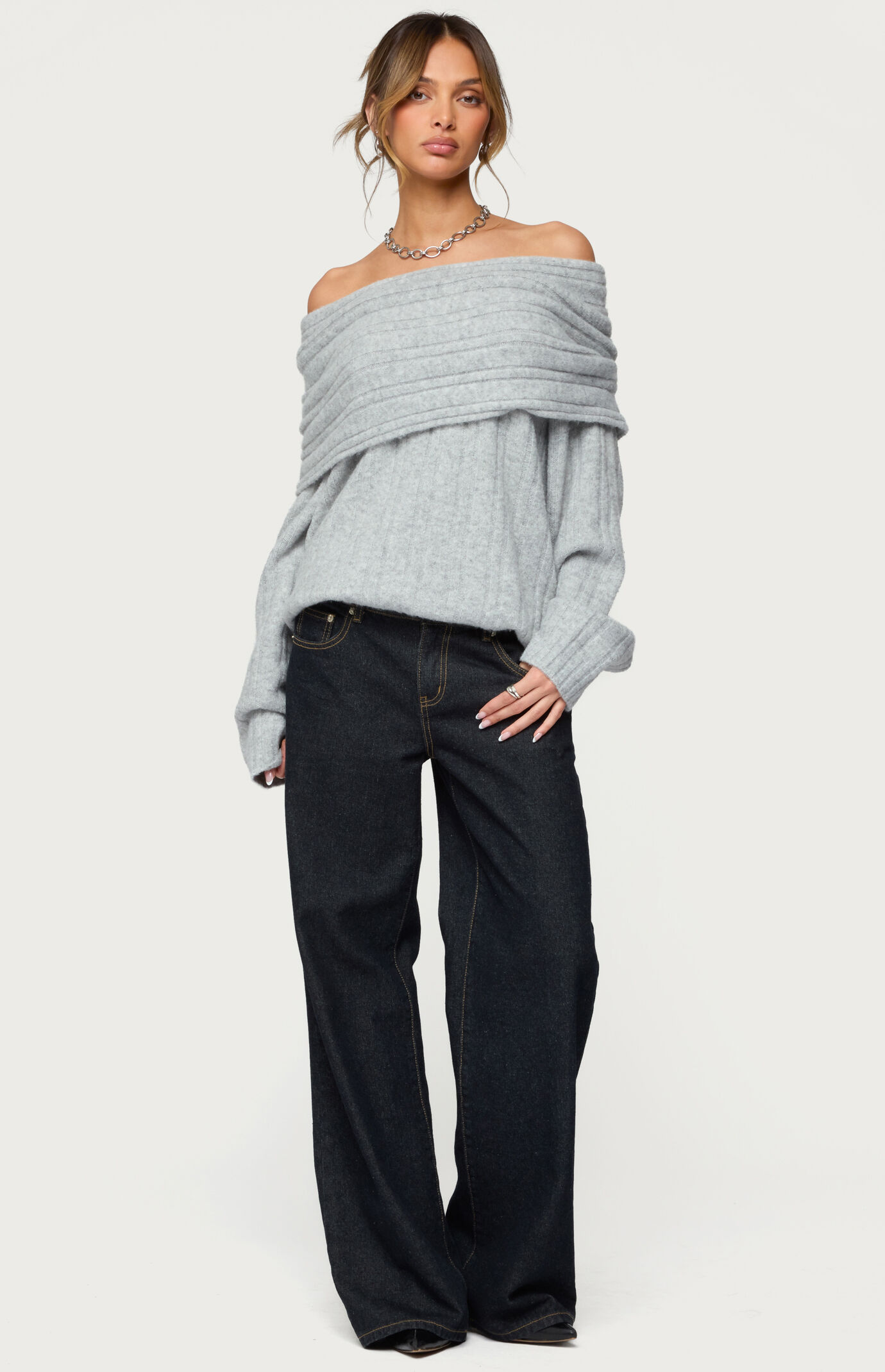 Edikted Kadenna Oversized Off Shoulder Sweater