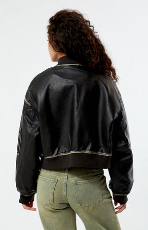 Faux Leather Bomber Jacket image number 3