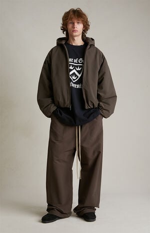 Brown Military Nylon Hooded Bomber Jacket image number 6