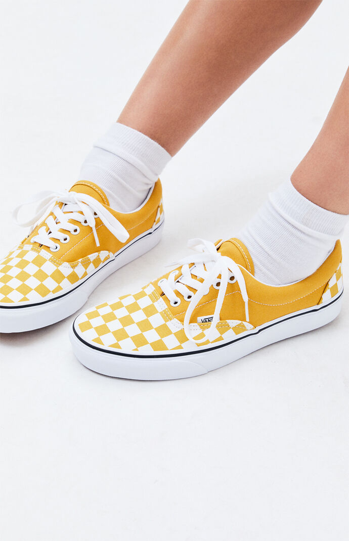 Yellow and sales white checkerboard vans