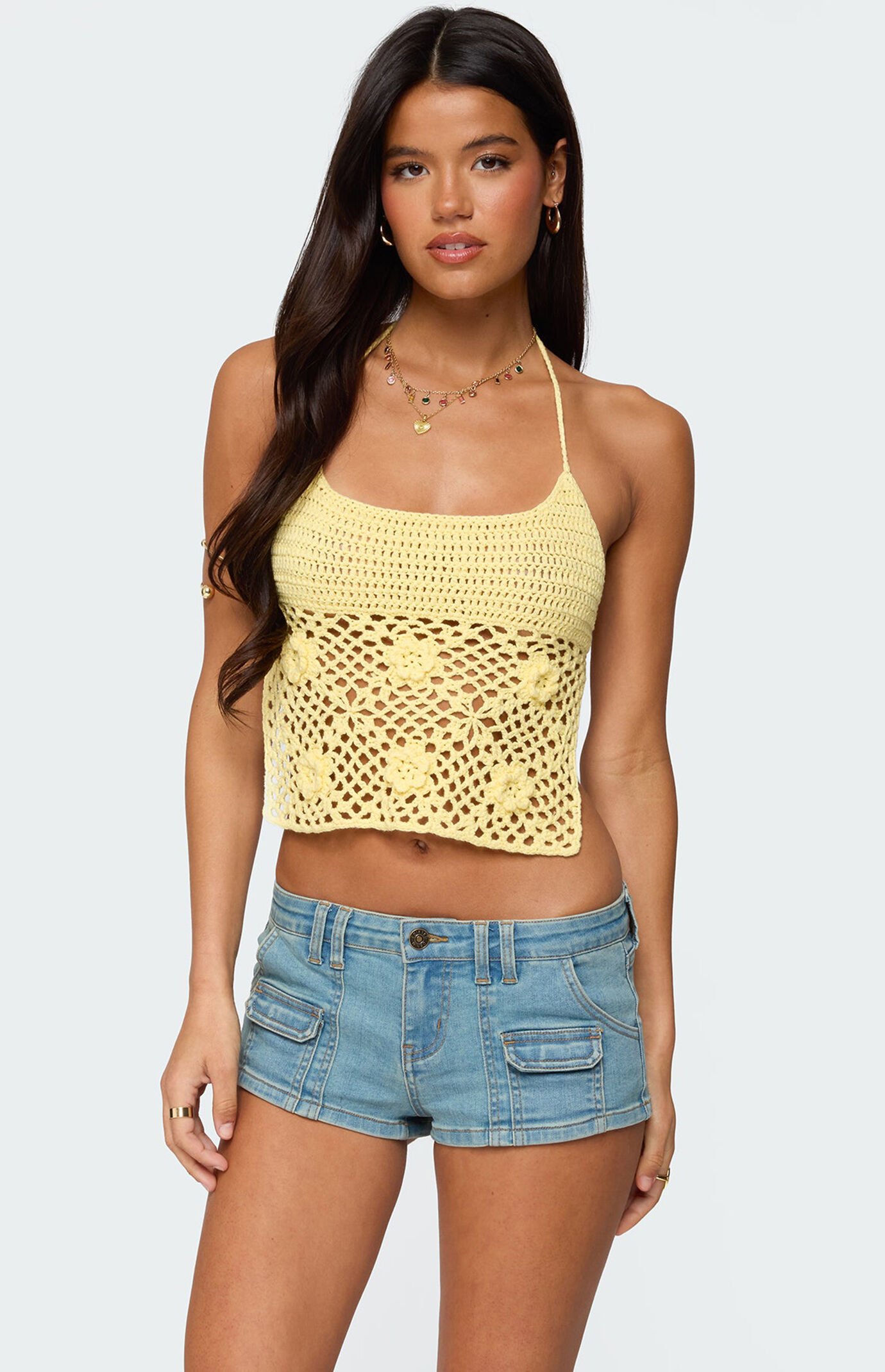 Edikted Miel Crochet Backless Halter Top