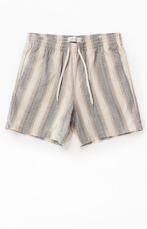 Green Striped Textured Volley Shorts