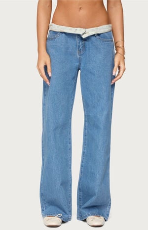 Floral Foldover Low Rise Jeans image number 1