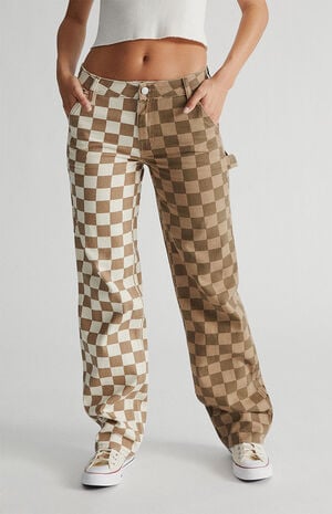 Two-Tone Checkerboard&nbsp;Low Rise Carpenter Pants image number 1