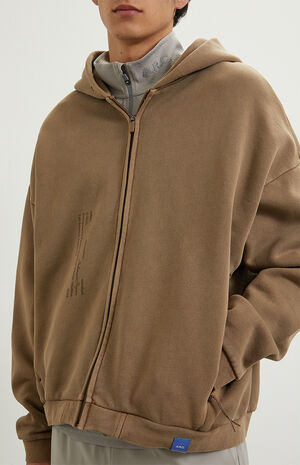 Brown Vintage Wash Heavyweight Fleece Zip Up Hoodie image number 3