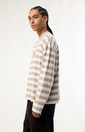 Tan Global Striped Heavyweight Cropped Long Sleeve T-Shirt image number 3