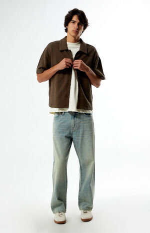 Stone Solid Textured Oversized Camp Shirt image number 4