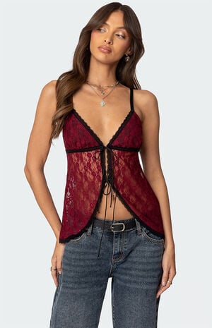 Maude Tie Front Sheer Lace Top image number 1