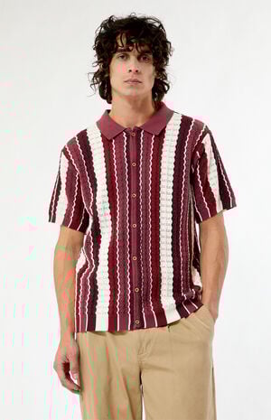 Burgundy Button Down Knit Polo Shirt image number 1