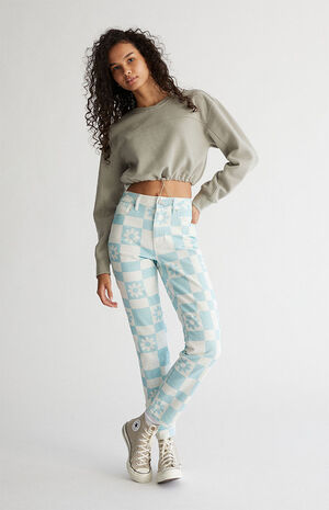 Eco Flower Checkerboard Mom Jeans image number 2