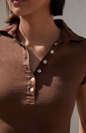 Brown Short Sleeve Polo Top image number 2