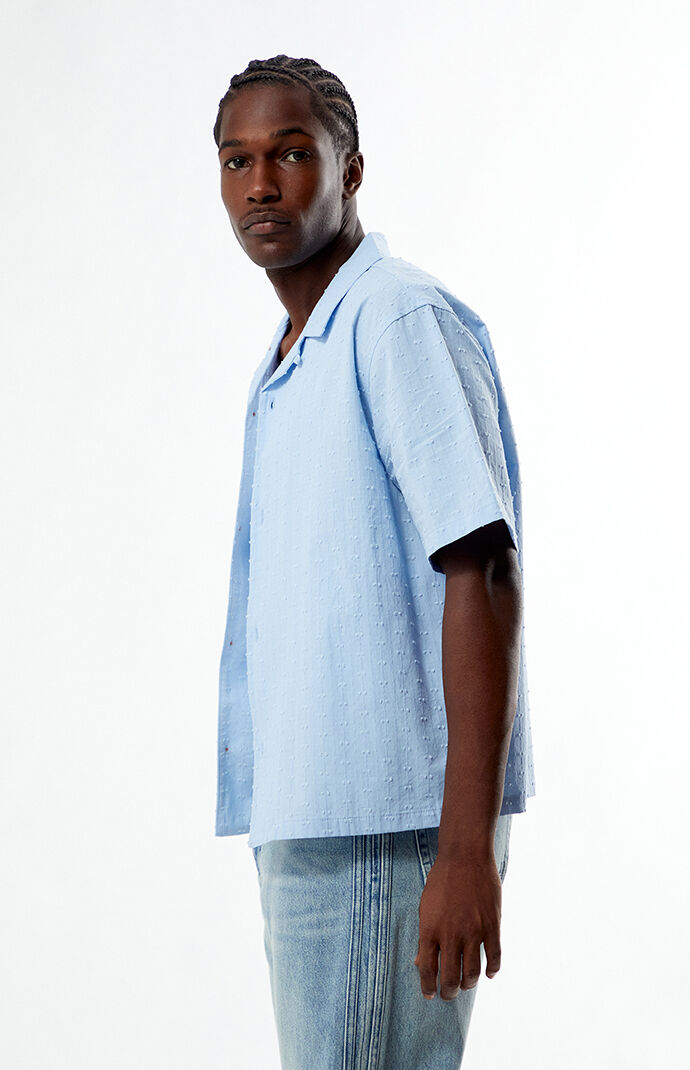 Pacsun Blue Pointelle Oversized Camp Shirt