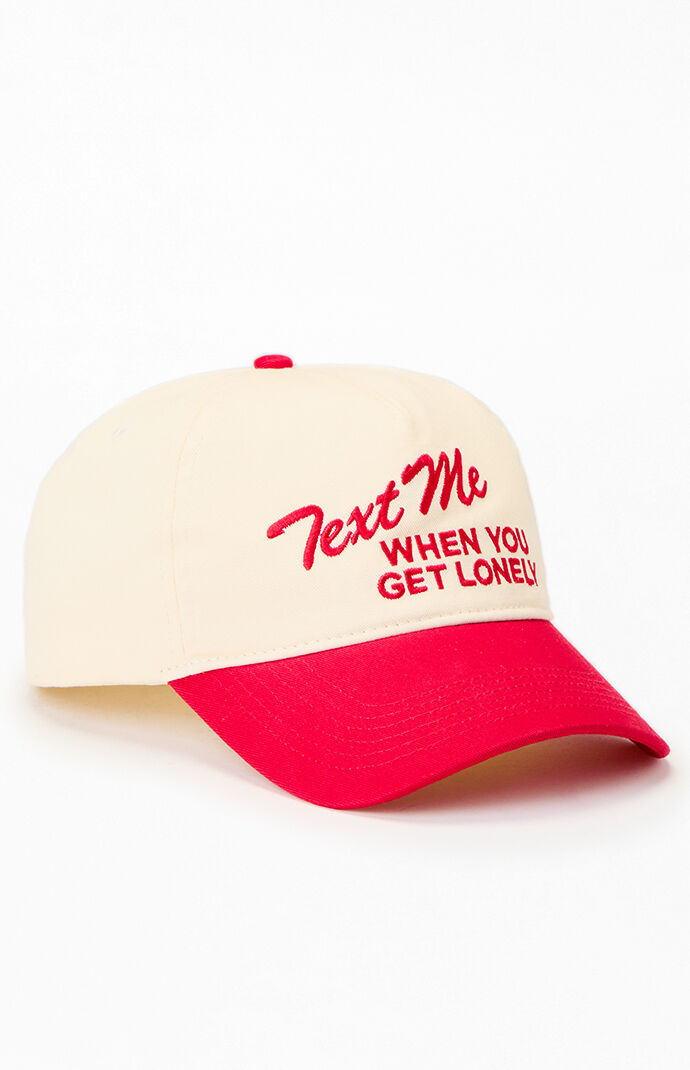 LONELY GHOST Cream & Red Text Me When You Get Lonely Snapback Hat