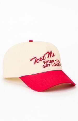 Cream & Red Text Me When You Get Lonely Snapback Hat image number 3