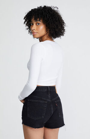 501 Black Ripped Denim Shorts image number 4