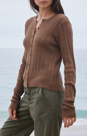 Brown Button Up Open Knit Cardigan image number 2