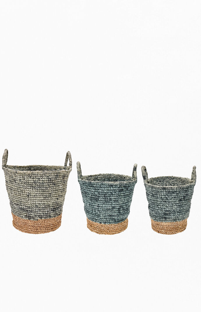 3 Piece Large Fabric Handwoven Basket Set