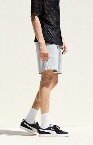 Gray Cotton Textured Volley Shorts image number 3