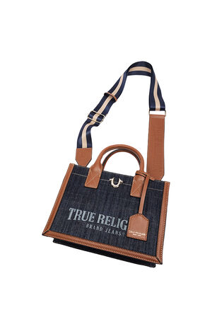 Modern Edge Denim and Faux Leather Tote Bag image number 9