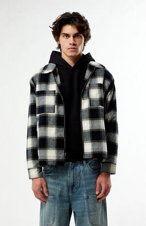 Sherpa Plaid Zip Shacket image number 1