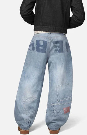 Inverted Graphic Baggy Barrel Jeans image number 1