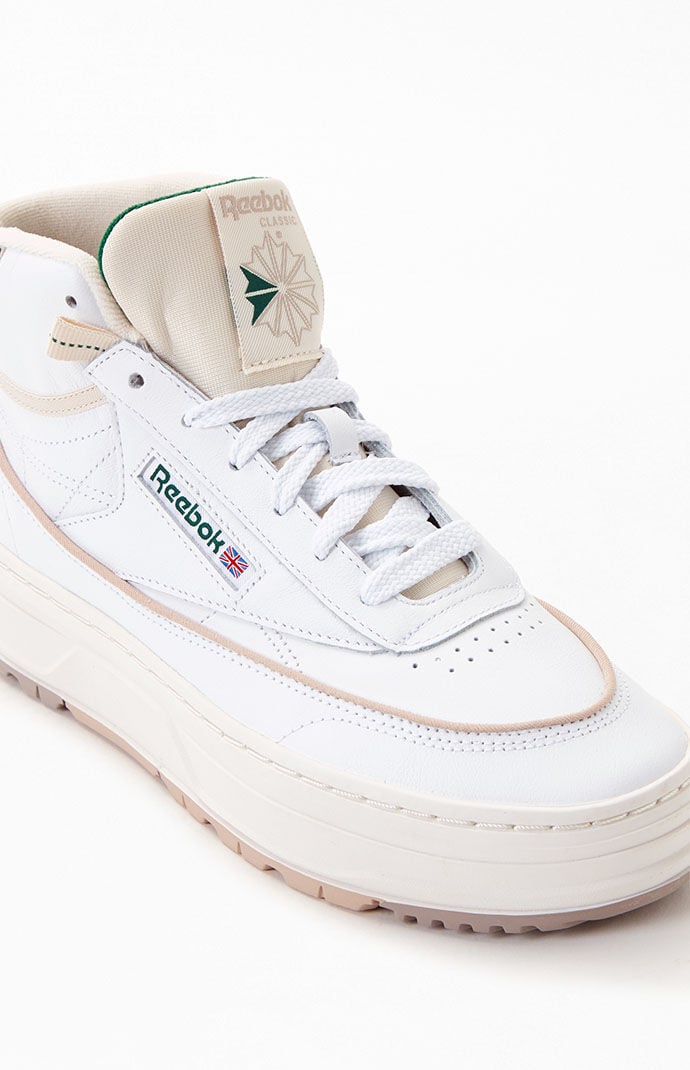 Reebok Women s White Green Club C Double Geo Mid Sneakers PacSun
