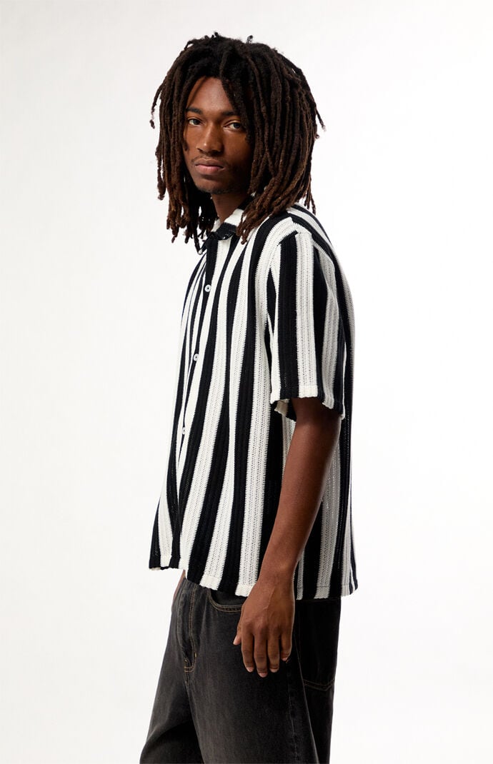 Pacsun Black & White Reece Striped Textured Camp Shirt