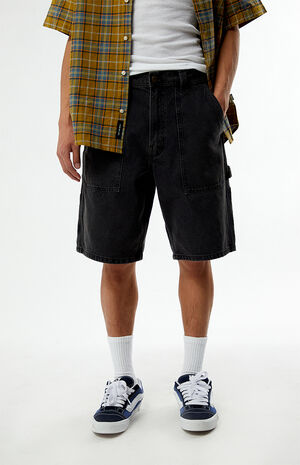 Black Utility Carpenter Baggy Denim Shorts image number 2