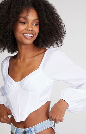 Satin Long Sleeve Corset Top image number 2