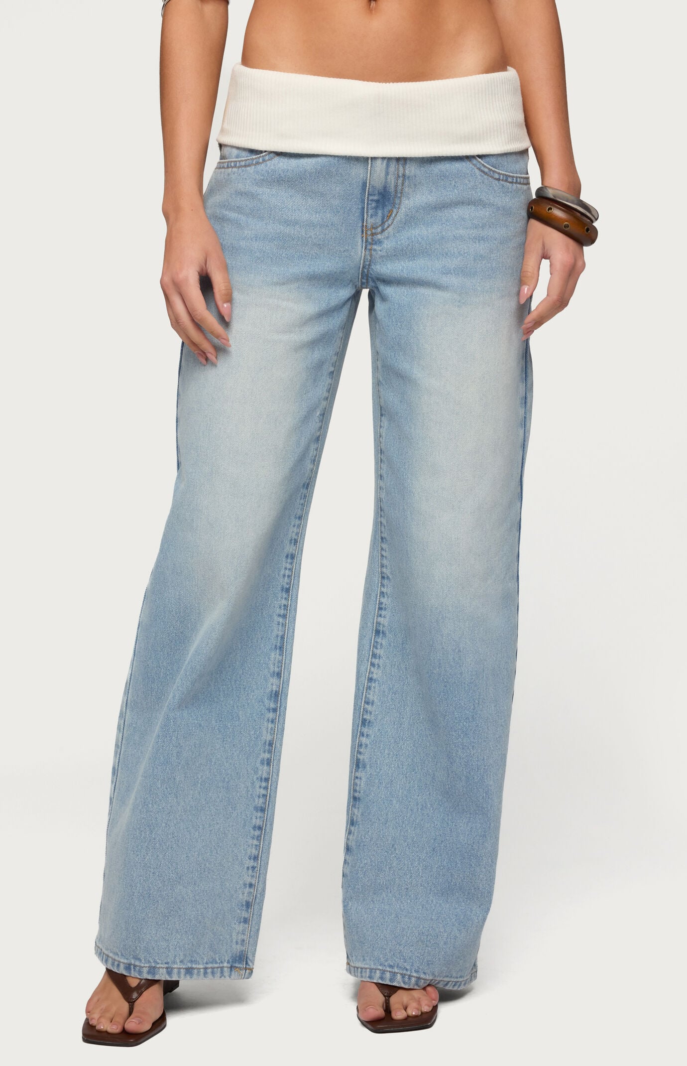 Edikted Knit Foldover Low Rise Baggy Jeans