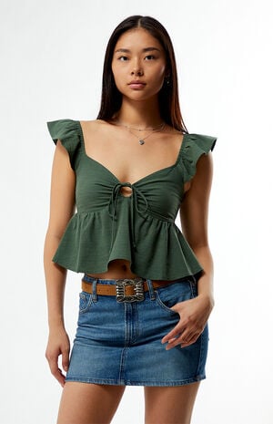 Keyhole Linen Babydoll Top image number 2