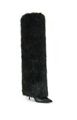 Langleye Black Faux Fur Over The Knee Stiletto Boots image number 2