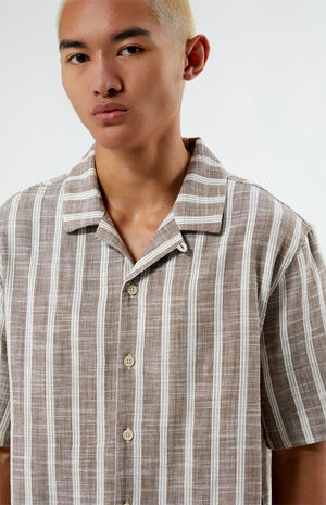 Brown Woven Stripe Camp Shirt image number 2