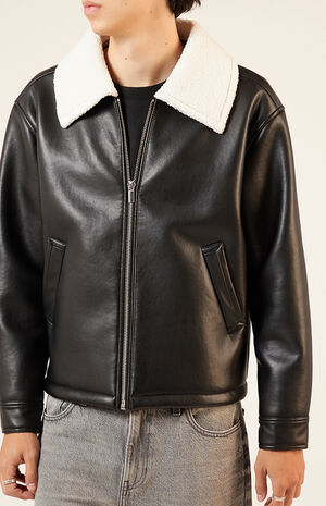 Sherpa Collar Faux Leather Jacket image number 2