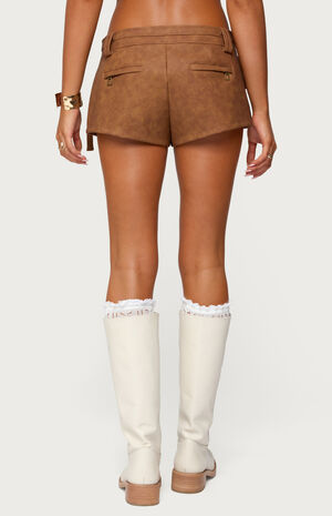 Washed Faux Leather Micro Cargo Shorts image number 3