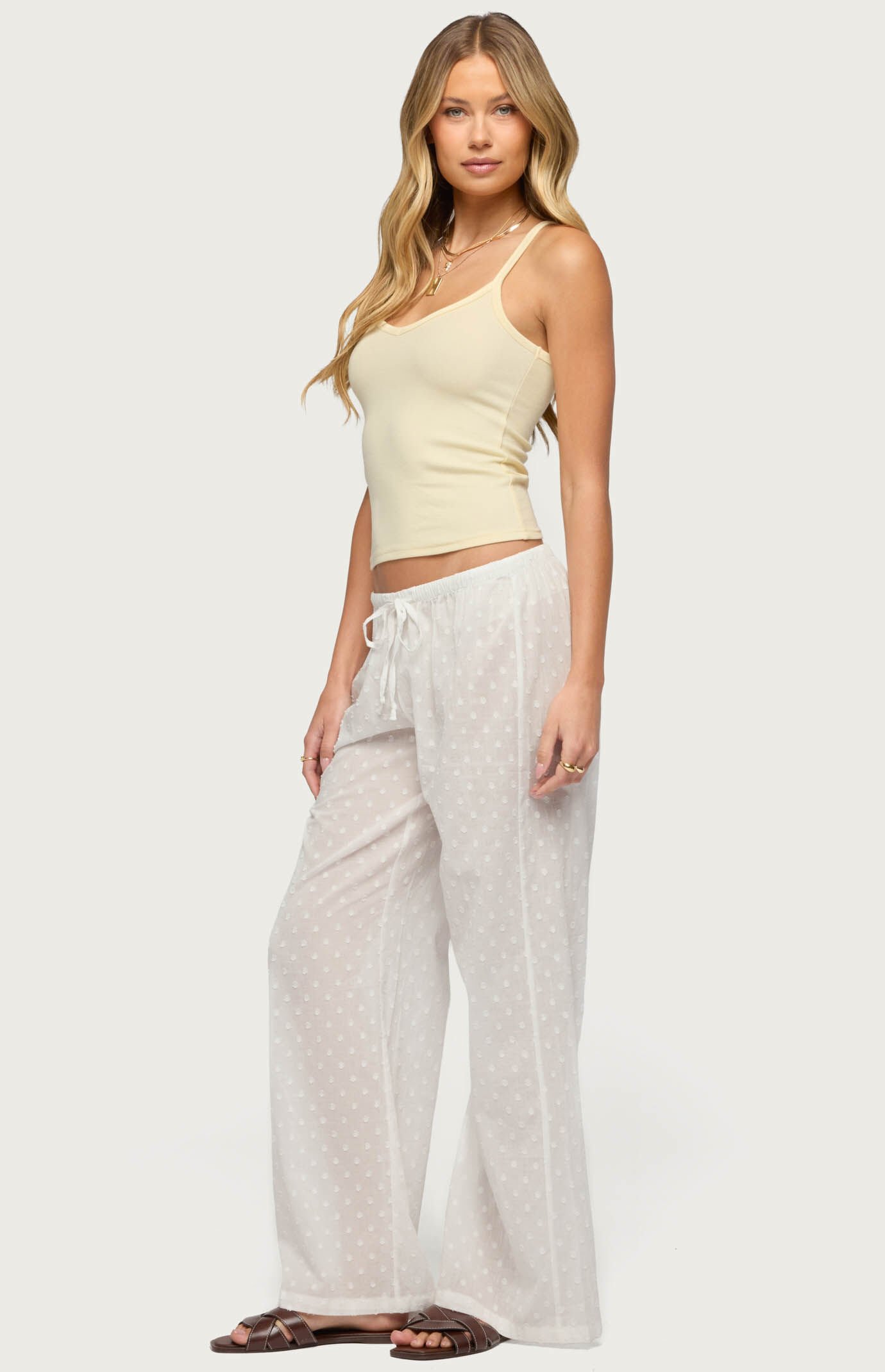 Edikted Embroidered Polka Dot Sheer Cotton Pants