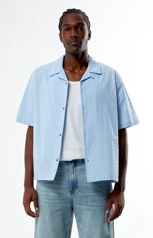 Blue Pointelle Oversized Camp Shirt image number 1