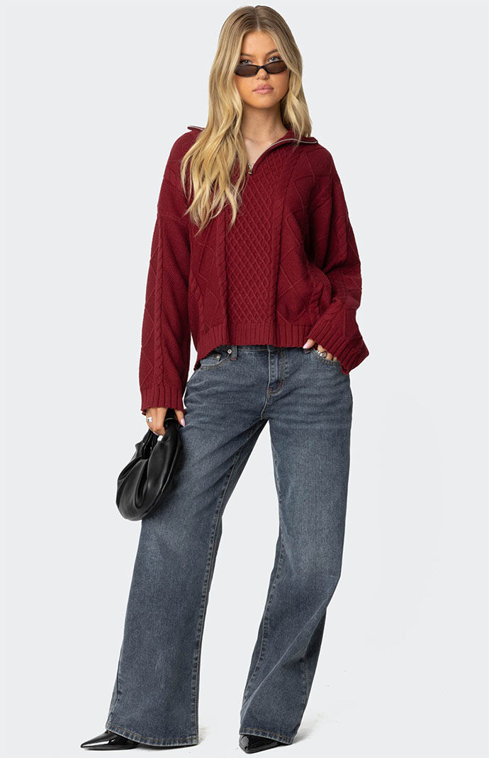 Edikted Oversized Quarter Zip Cable Knit Sweater | Pacsun