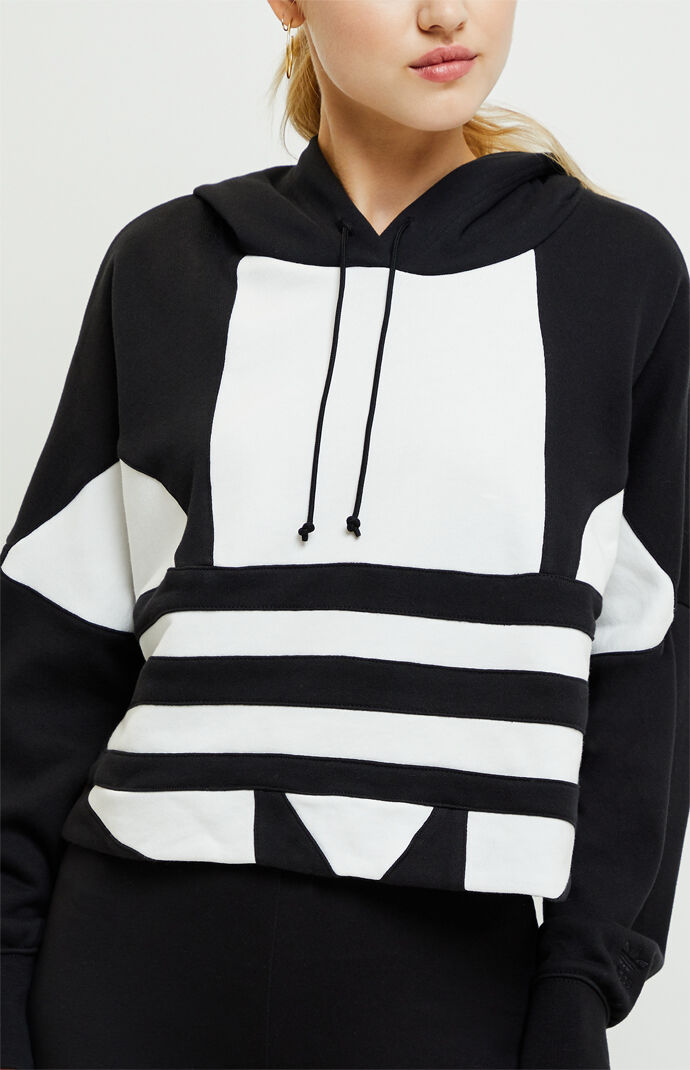 Adidas Black And White Large Logo Cropped Hoodie Pacsun