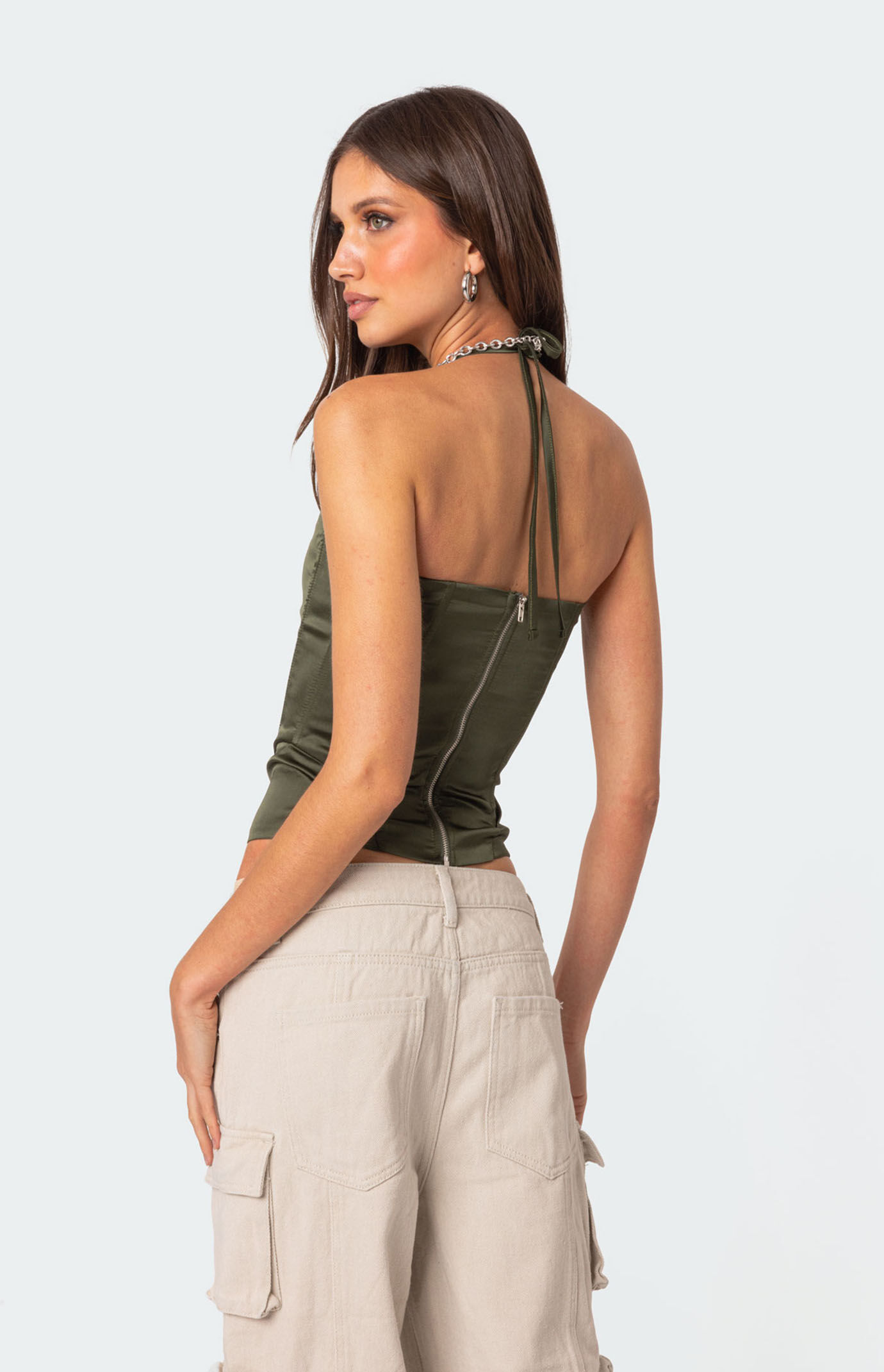 Edikted Ola Satin Lace Up Corset | Pacsun