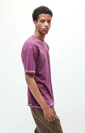 Purple Contrast Stitch Regular Fit T-Shirt image number 2