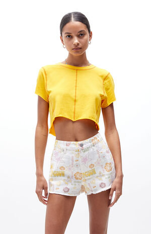 Pacific Sunwear Print High Waisted Denim Festival Shorts image number 1