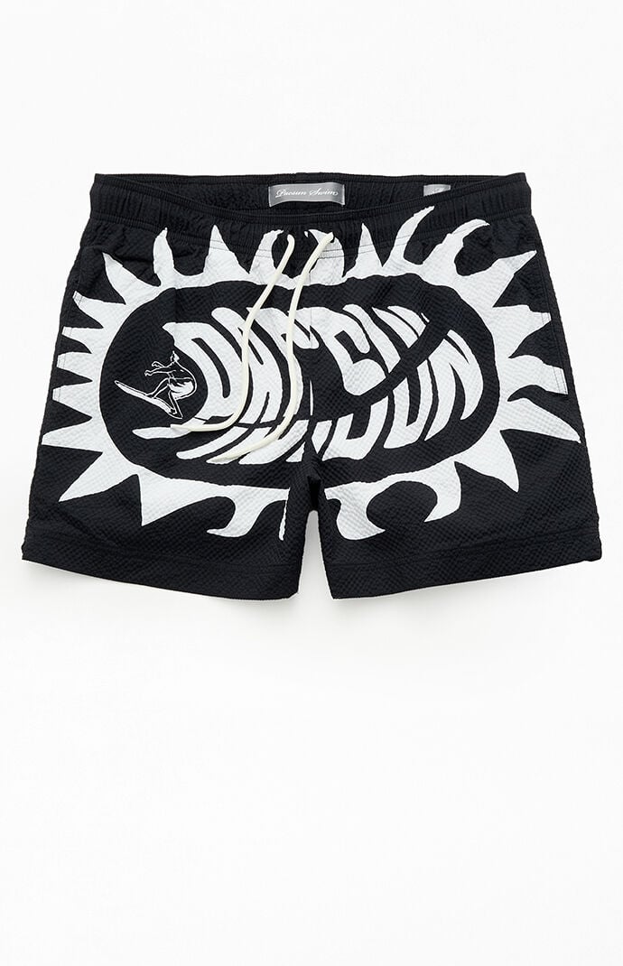 Pacsun Logo Seersucker 4.5" Swim Trunks