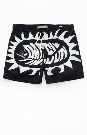 Black Logo Seersucker 4.5" Swim Trunks image number 1