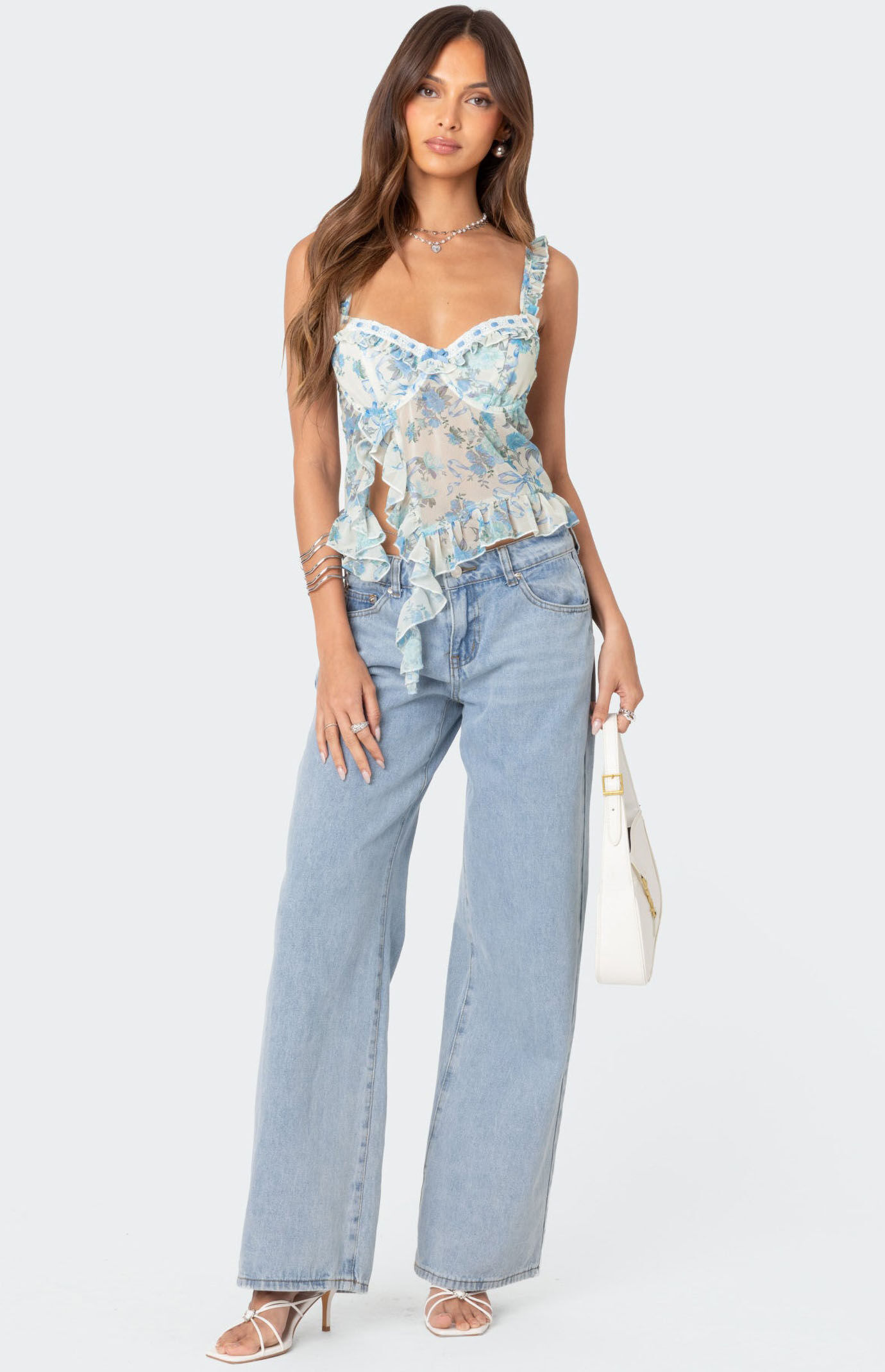 Edikted Women s Cascade Ruffled Bra Top Size Medium