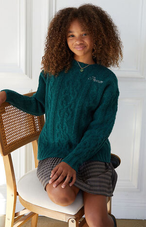 Green Cable Knit Sweater image number 3