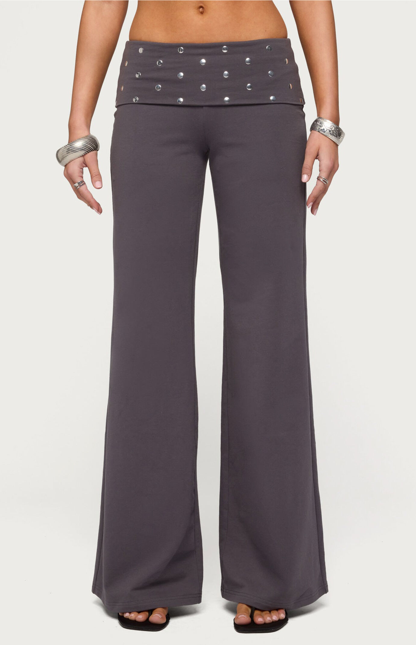 Edikted Breanna Studded Foldover Wide Leg Pants