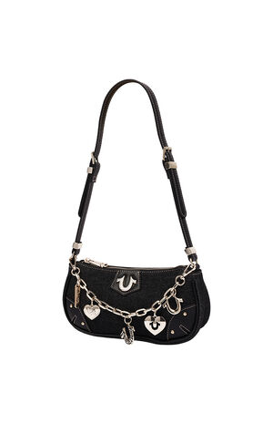 Black Horseshoe Chain Denim Shoulder Bag image number 3